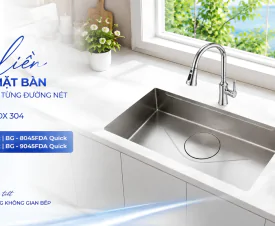 CHẬU 1 HỘC INOX 304 ÂM BÀN ĐÁ B-Gem – GẠT NHẸ MỘT ĐƯỜNG, CĂN BẾP LẠI SẠCH TINH