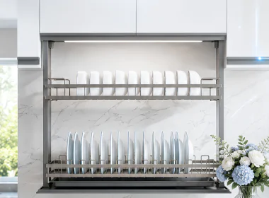 Kệ bát đĩa nâng hạ điện lên xuống cảm ứng thông minh BG - KCVIP01.800 – Nâng tầm chuẩn Smart Kitchen hiện đại