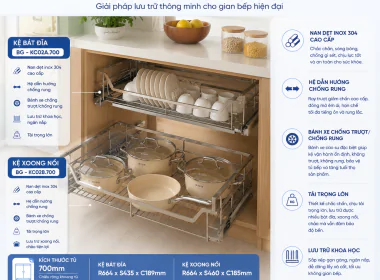 Giá Bát Đĩa Nan Dẹt BG - KC02A.700 & Giá Xoong Nồi Nan Dẹt BG - KC02B.700 – Bộ Đôi Lưu Trữ Thông Minh Cho Căn Bếp Hiện Đại