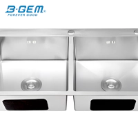 B-Gem - KS_2H - CHẬU 2 HỘC INOX 304 KHÔNG SƠN DÀY 3.5MM
