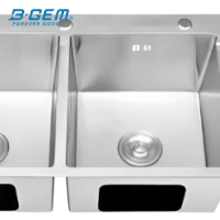 B-Gem - KS_2H - CHẬU 2 HỘC CÁNH INOX 304 KHÔNG SƠN DÀY 3.5MM
