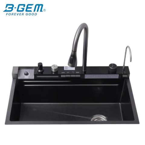 B-Gem SMART V5 - CHẬU 5 PHÍM INOX 304 NANO ĐEN - CÔNG NGHỆ LINEN 3D CHỐNG TRẦY