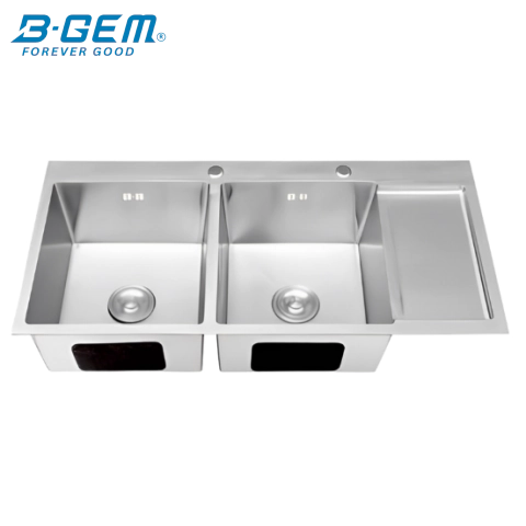 B-Gem - KS_2H - CHẬU 2 HỘC CÁNH INOX 304 KHÔNG SƠN DÀY 3.5MM