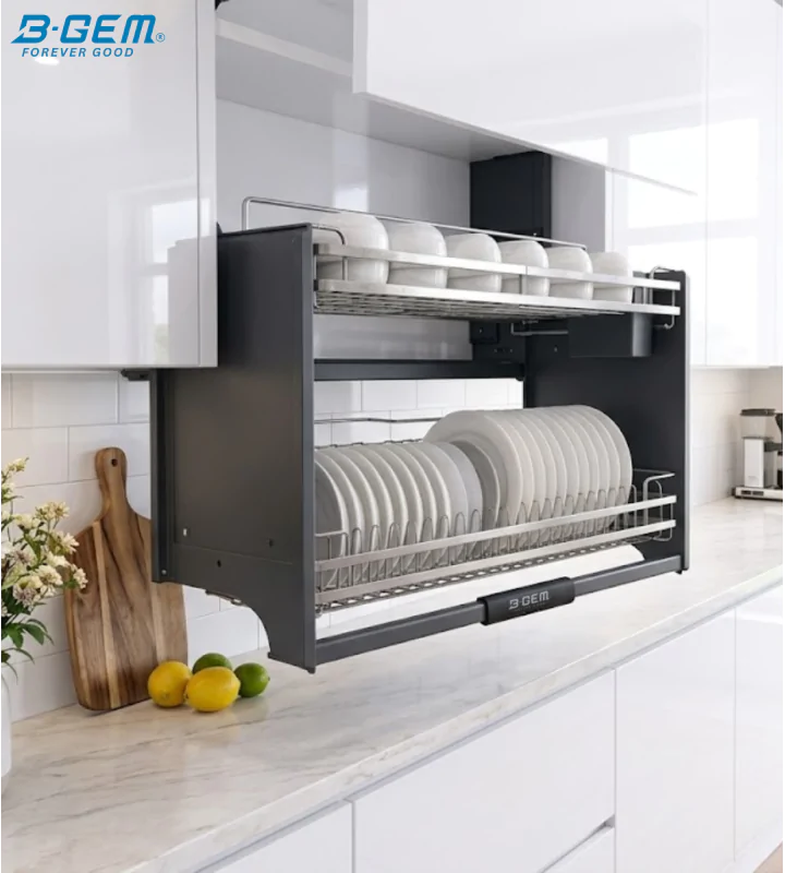 KỆ BÁT ĐĨA NÂNG HẠ THÔNG MINH - NAN DẸT INOX 304 BGKC01