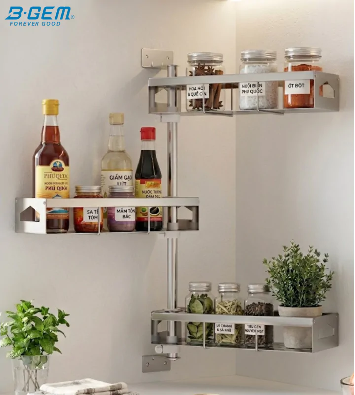 KỆ GIA VỊ XOAY 3 TẦNG INOX 304 BGKGV03