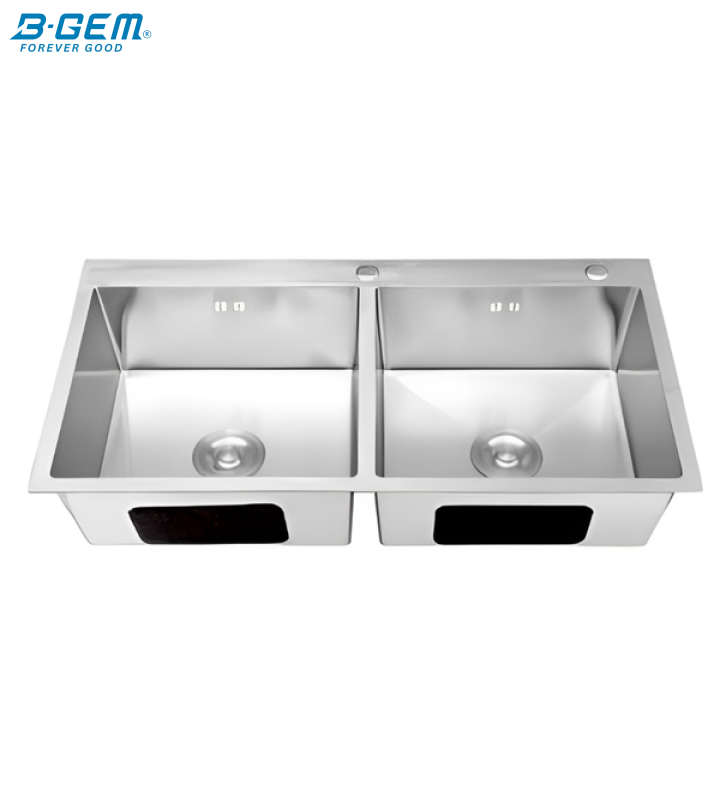 B-Gem - KS_2H - CHẬU 2 HỘC INOX 304 KHÔNG SƠN DÀY 3.5MM