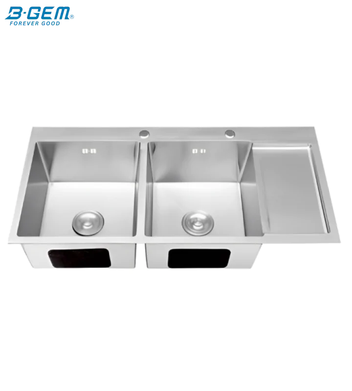 B-Gem - KS_2H - CHẬU 2 HỘC CÁNH INOX 304 KHÔNG SƠN DÀY 3.5MM